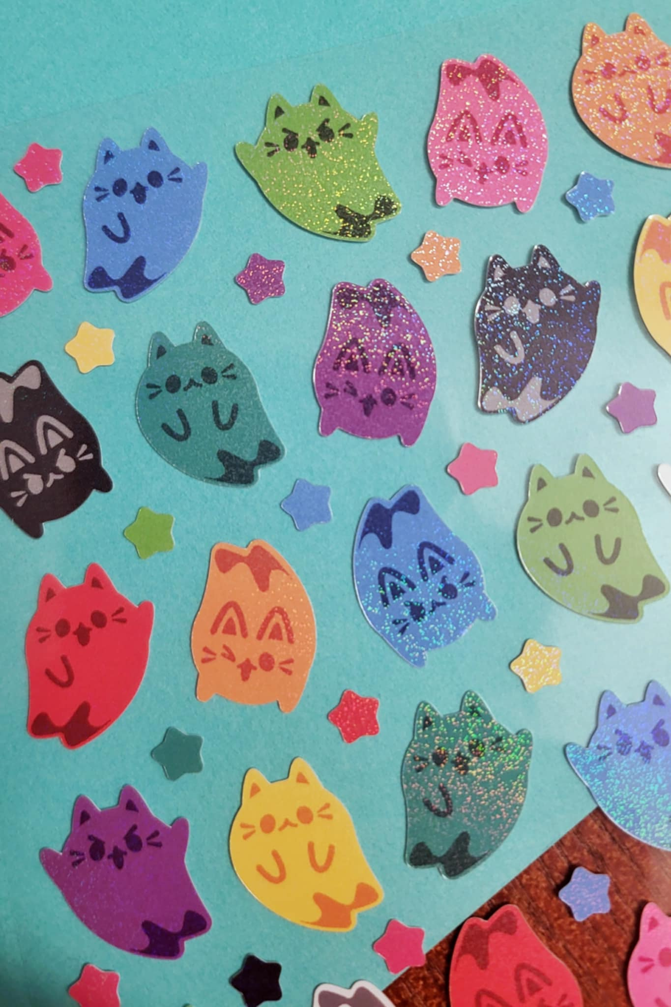 ***PRE-ORDER: Rainbow Ghost Cats Glitter 4x6 Sticker Sheet