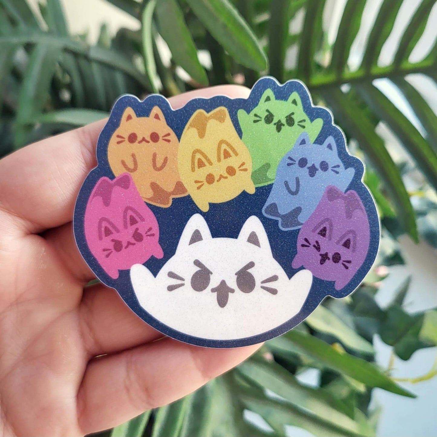 Rainbow Ghost Cats Glitter Vinyl Sticker