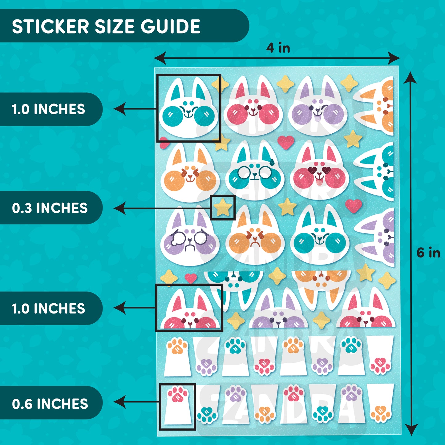 Colorful Cats Glitter 4x6 Sticker Sheet