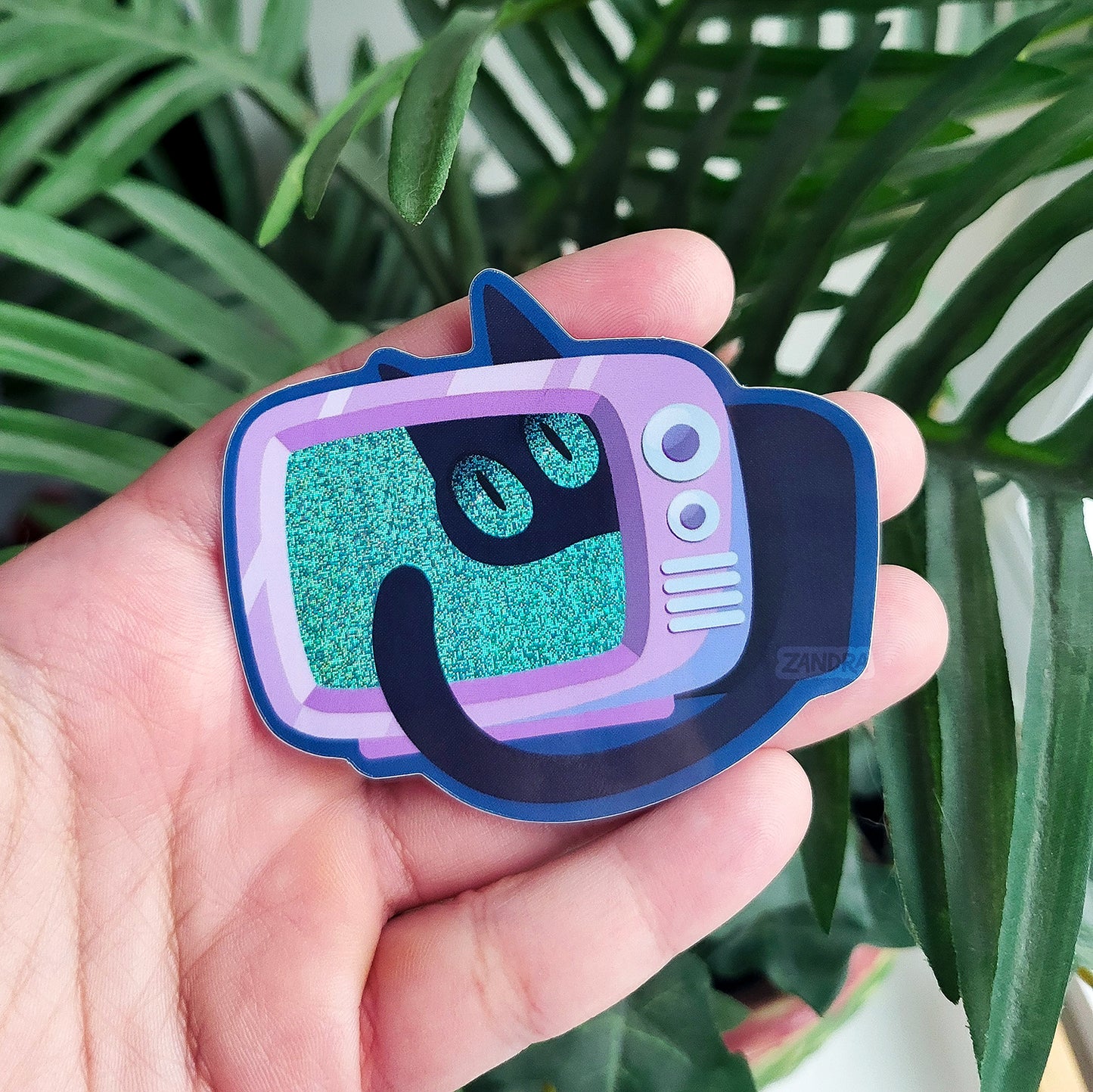 Black Cat Television Glitter Vinyl Sticker