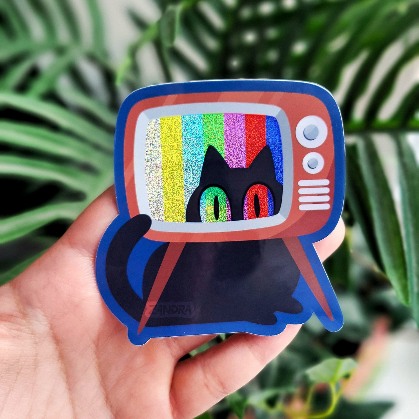 Broadcast Bars TV Cat Static Glitter Vinyl Sticker