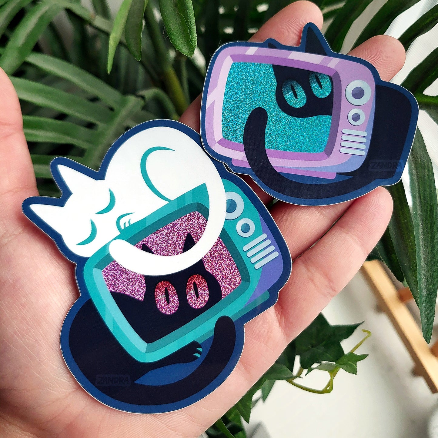White Cat Television Glitter Vinyl Sticker