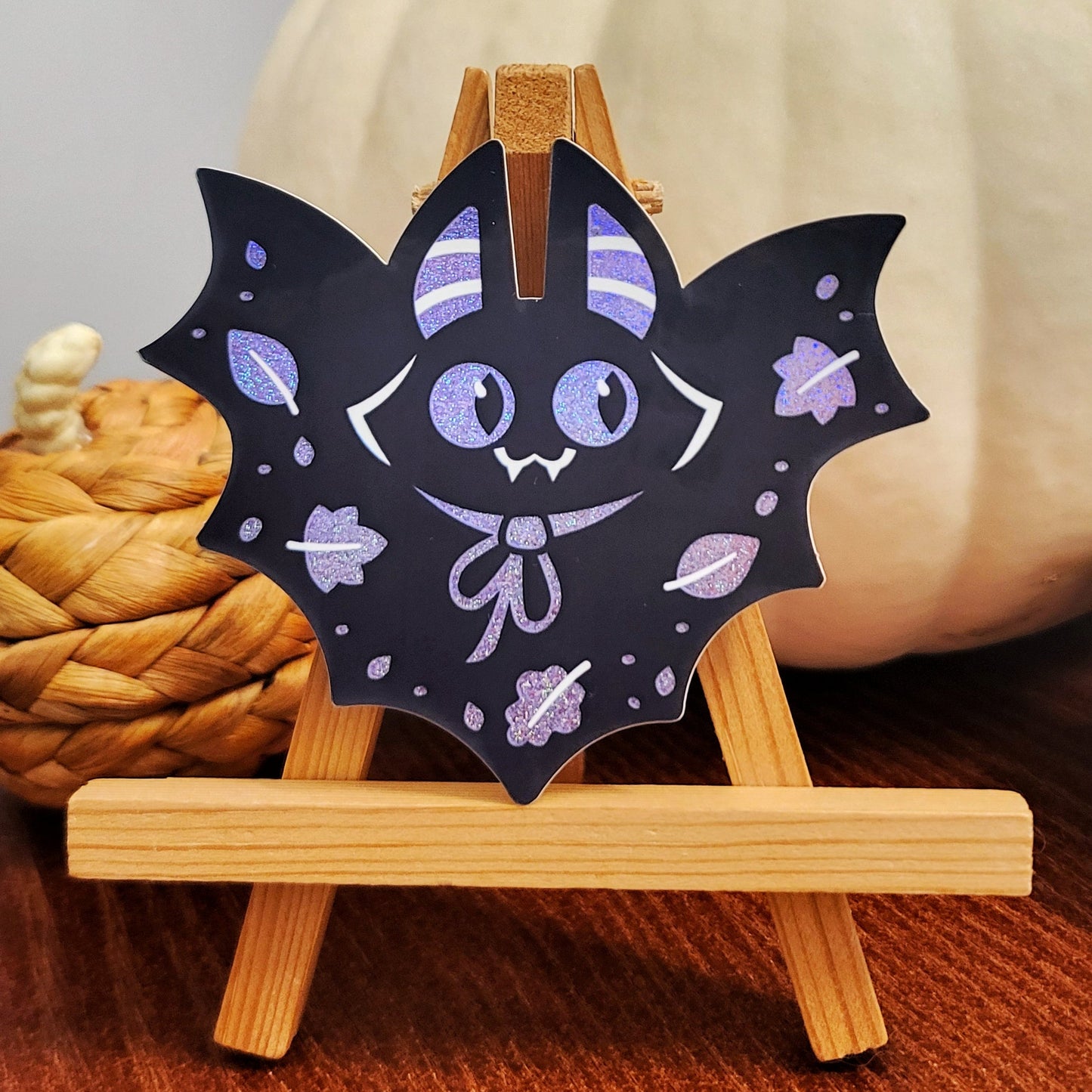 Autumn Leaves Bat (Purple) Glitter Vinyl Sticker
