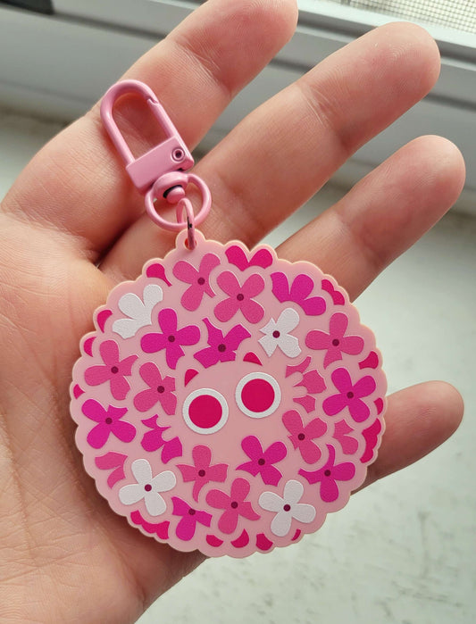Pink Floral Cat Keychain