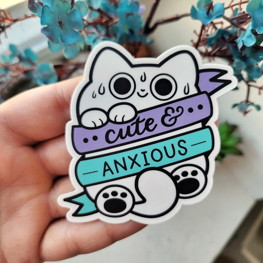 Cute and Anxious Cat Vinyl Sticker