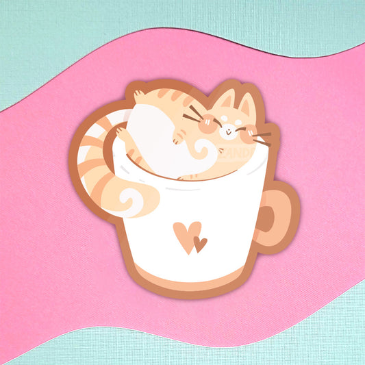 Cozy Coffee Cat Vinyl Sticker