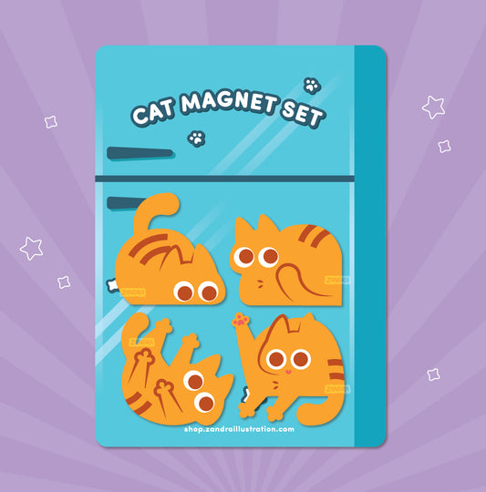 Orange Tabby Cat Mini Magnet Set