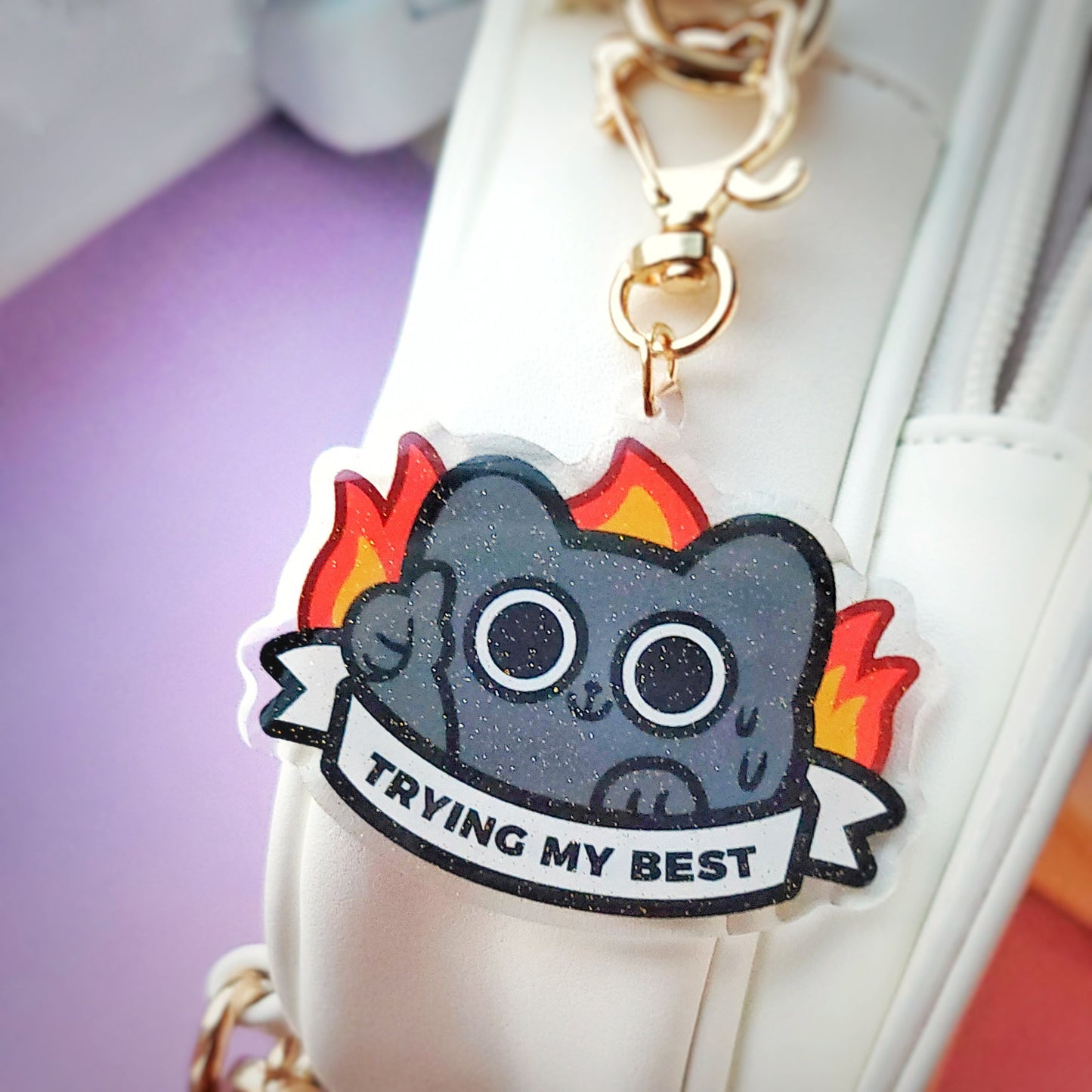 Trying My Best Cat Keychain