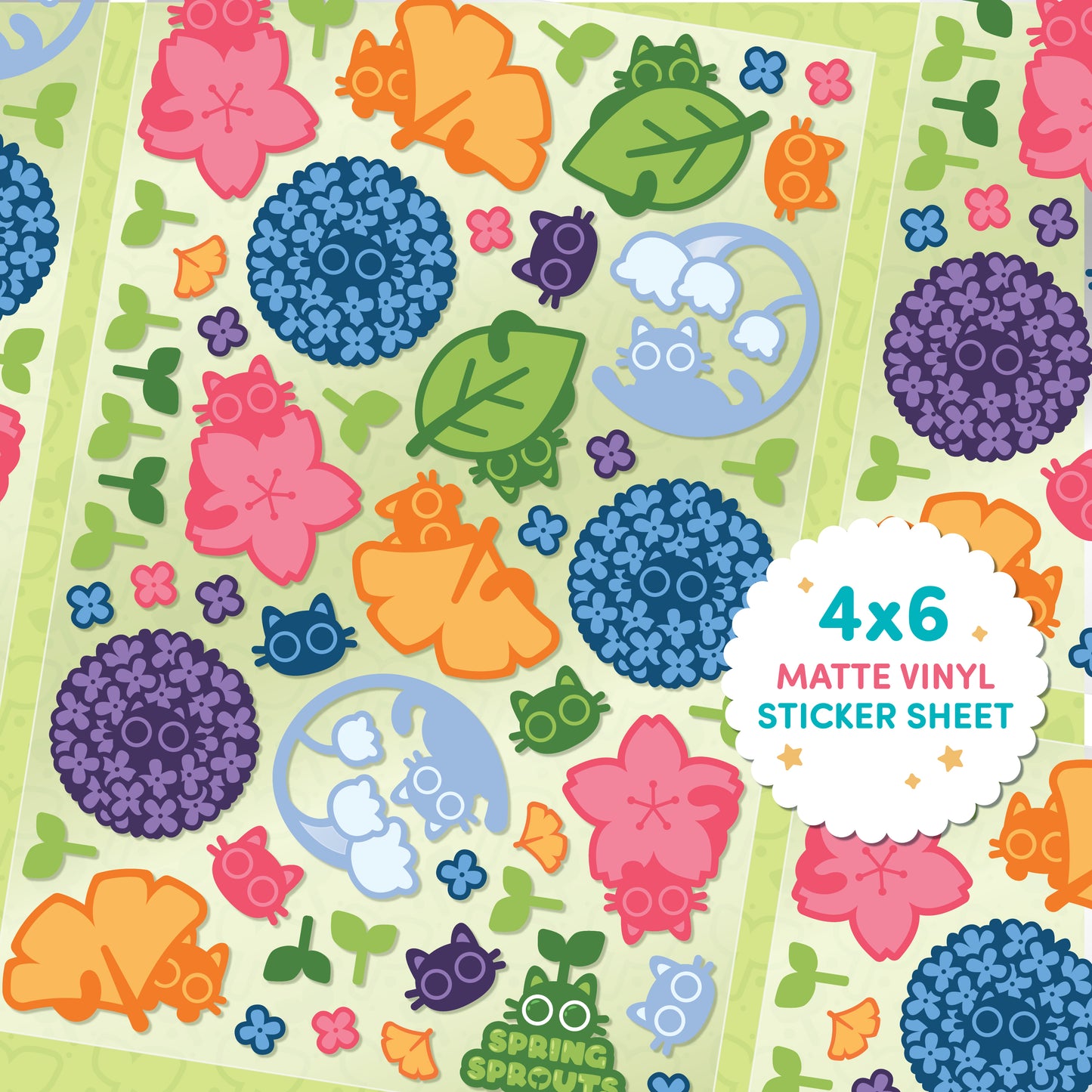 Spring Floral Cat 4x6 Sticker Sheet