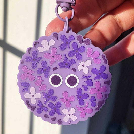Purple Floral Cat Keychain