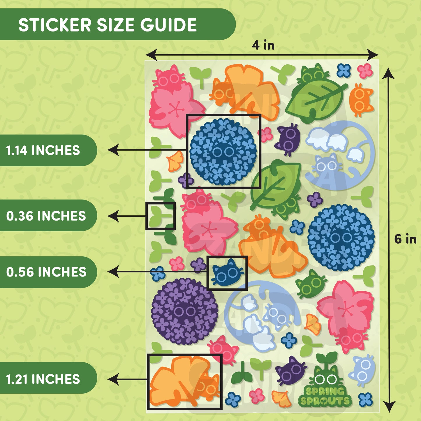 Spring Floral Cat 4x6 Sticker Sheet