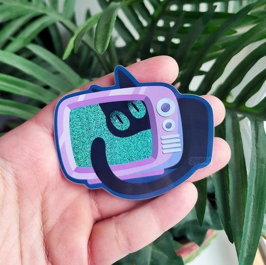 Black Cat Television Glitter Vinyl Sticker