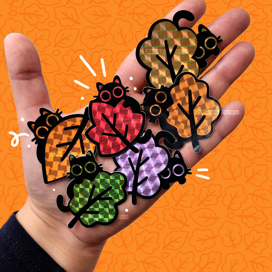 Autumn Leaf Cat Holographic Sticker Pack