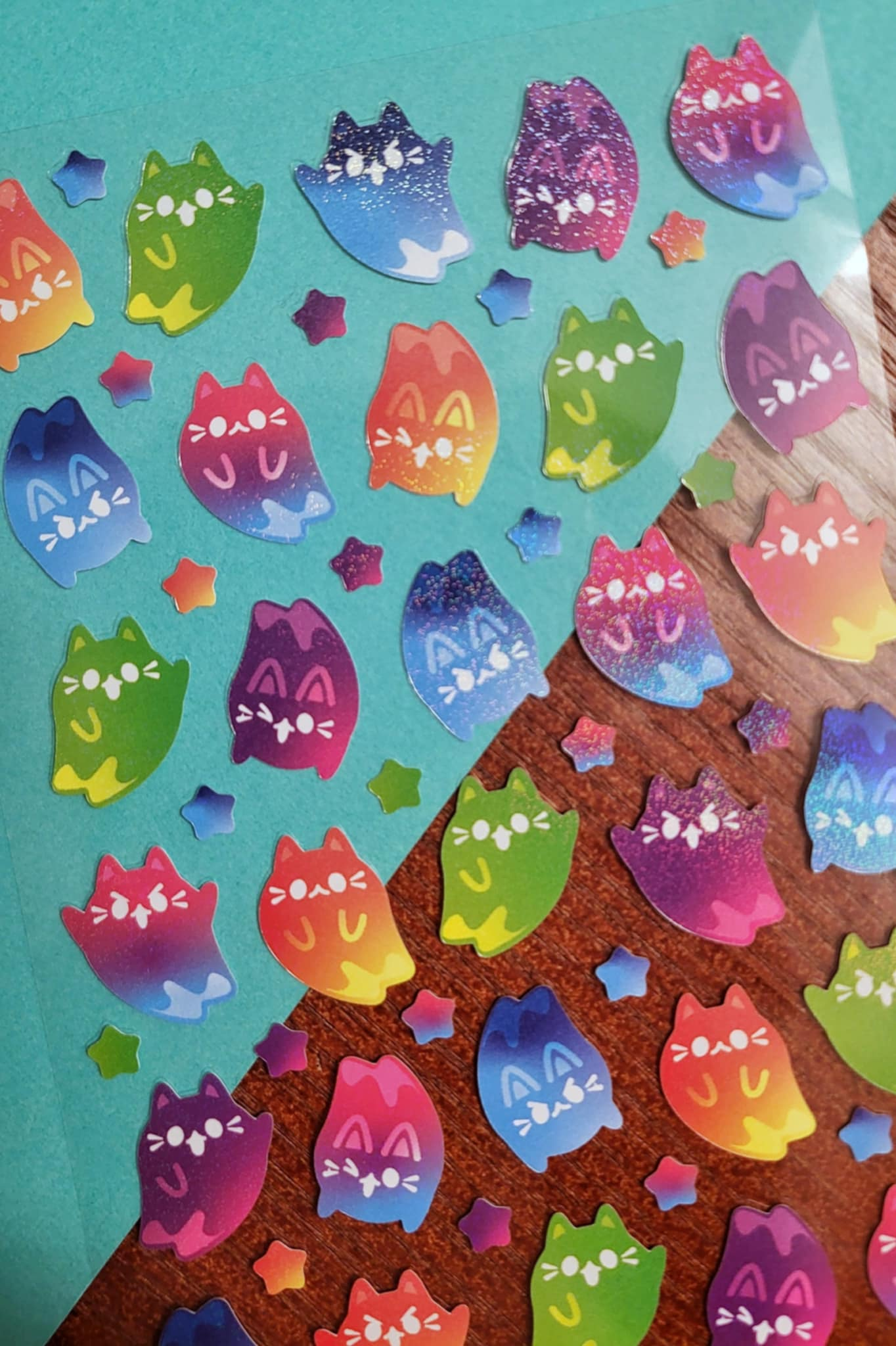 ***PRE-ORDER: Gradient Ghost Cats Glitter 4x6 Sticker Sheet