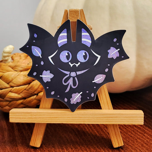 Autumn Leaves Bat (Purple) Glitter Vinyl Sticker