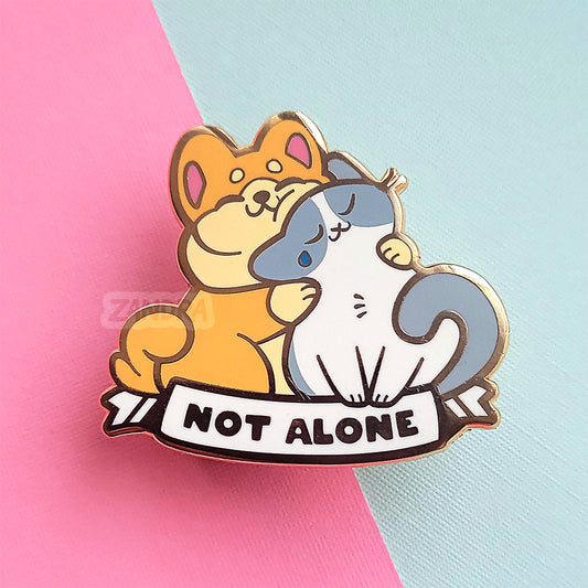 Not Alone Cat & Shiba Inu Enamel Pin
