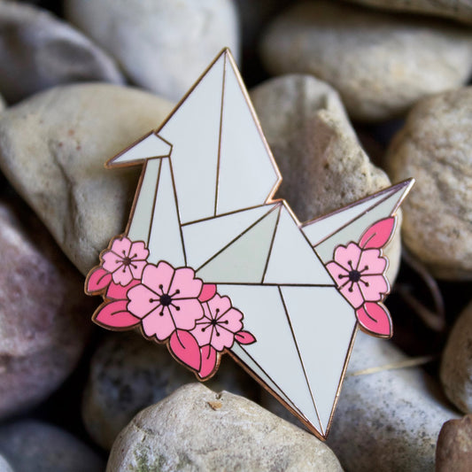 Cherry Blossom Paper Crane Enamel Pin