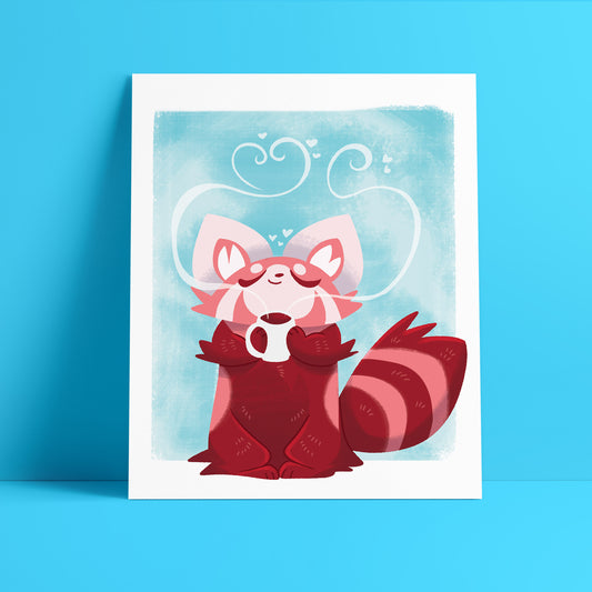 8x10 Red Panda Coffee Art Print