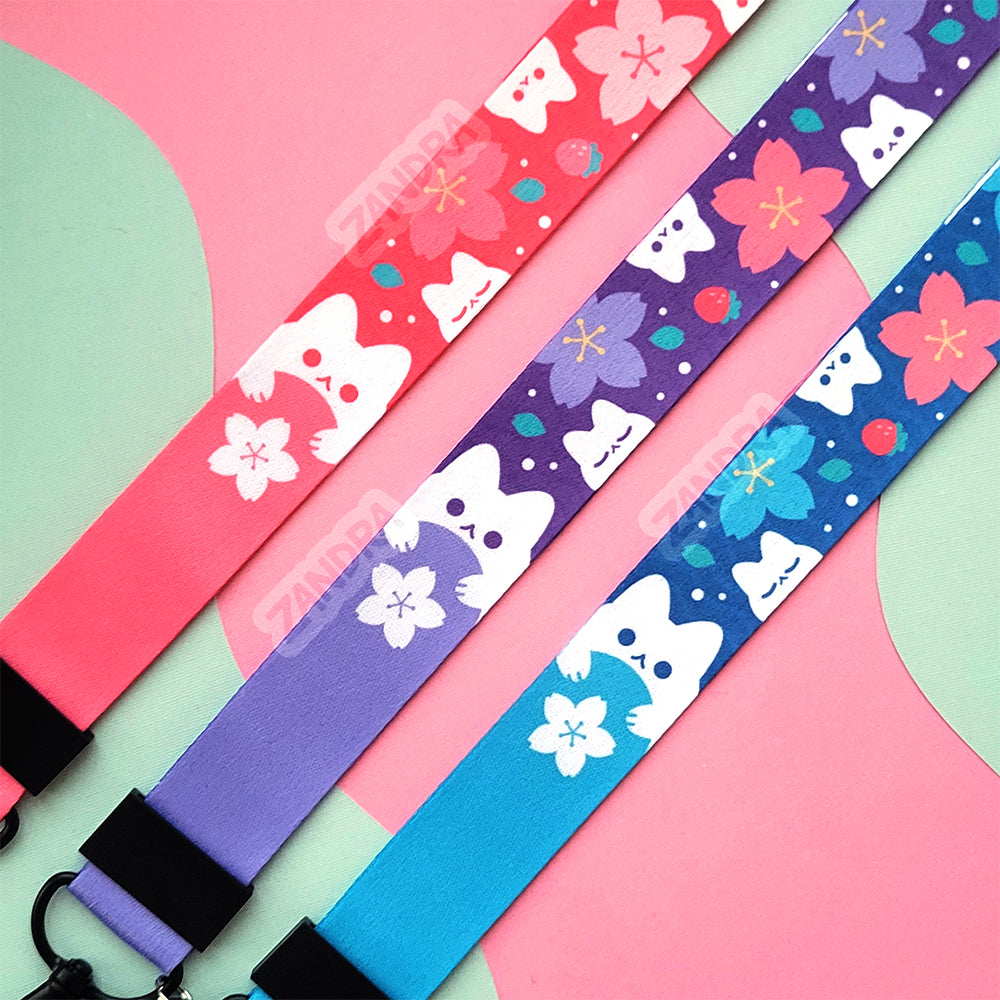 Cherry Blossom Cat Lanyard