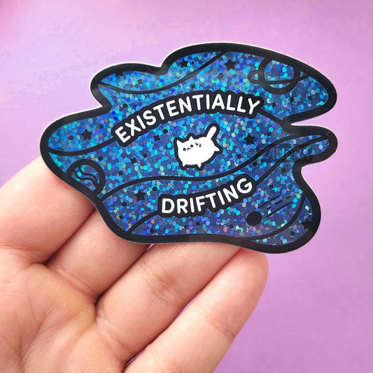 Existential Dread Cat Glitter Vinyl Sticker