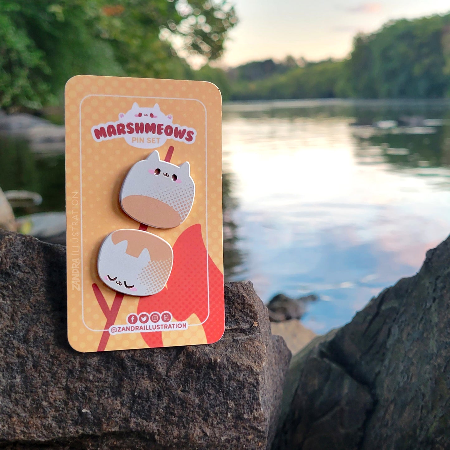 Marshmallow Cat Enamel Pin Set